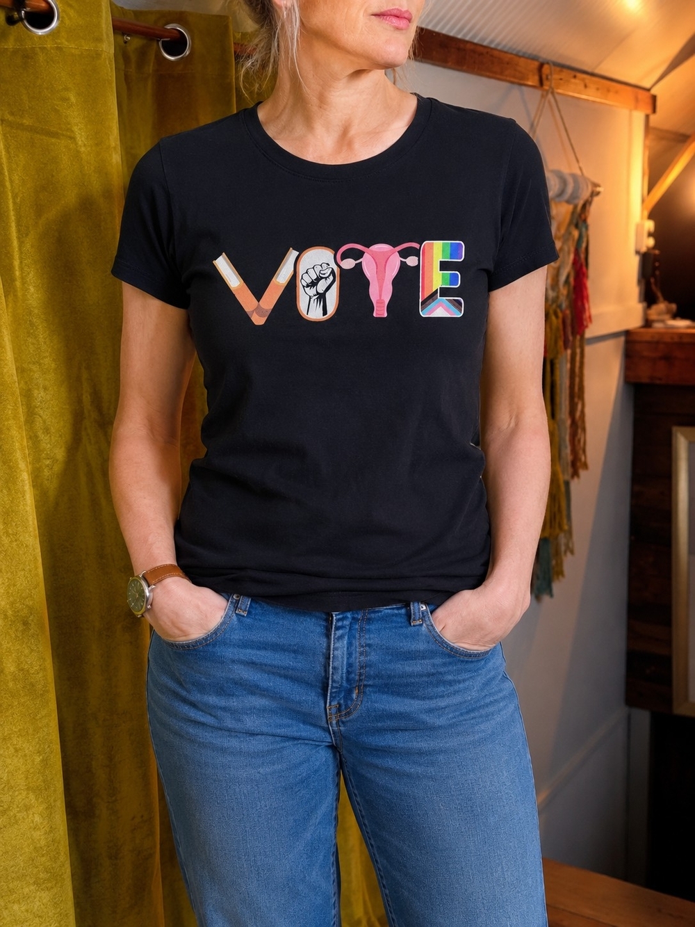 Black Feminist Vote Graphic Tee Rainbow Women’s T-Shirt